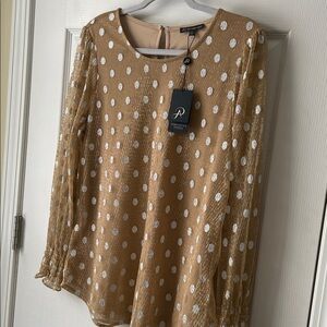 Adrianna Papell Gold Polka Dot Blouse